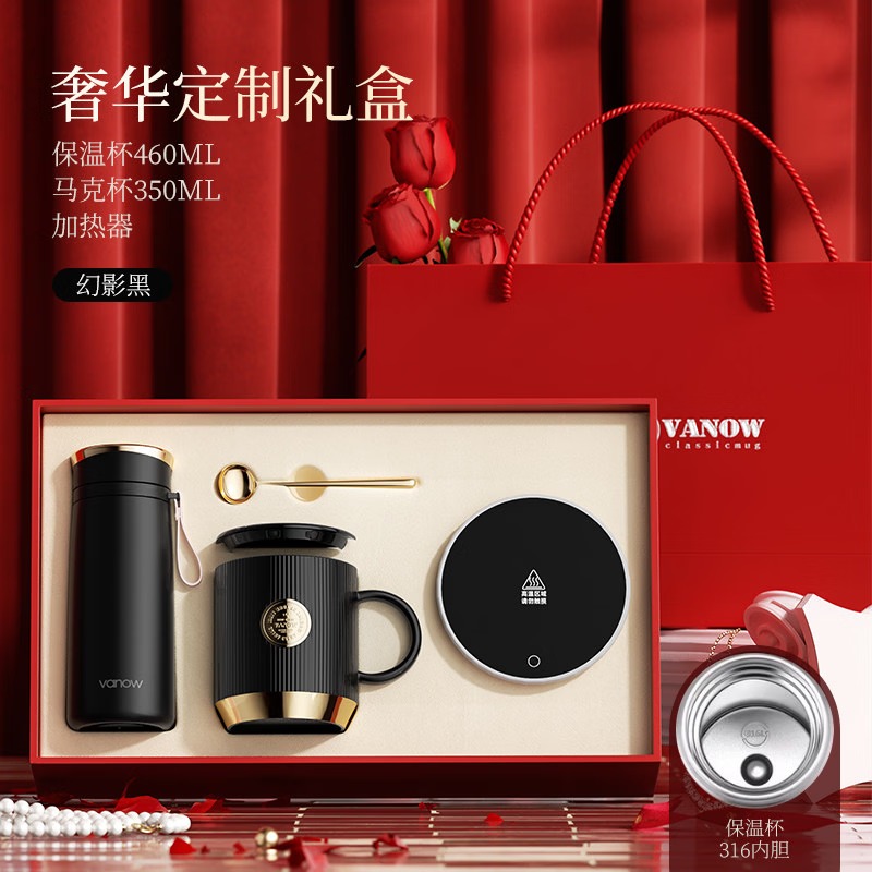 Vanow春季轻奢樱花系列保温杯吸管杯2026新款水杯子女高颜值生日礼物 樱之粉500ml【陶瓷覆层内胆】